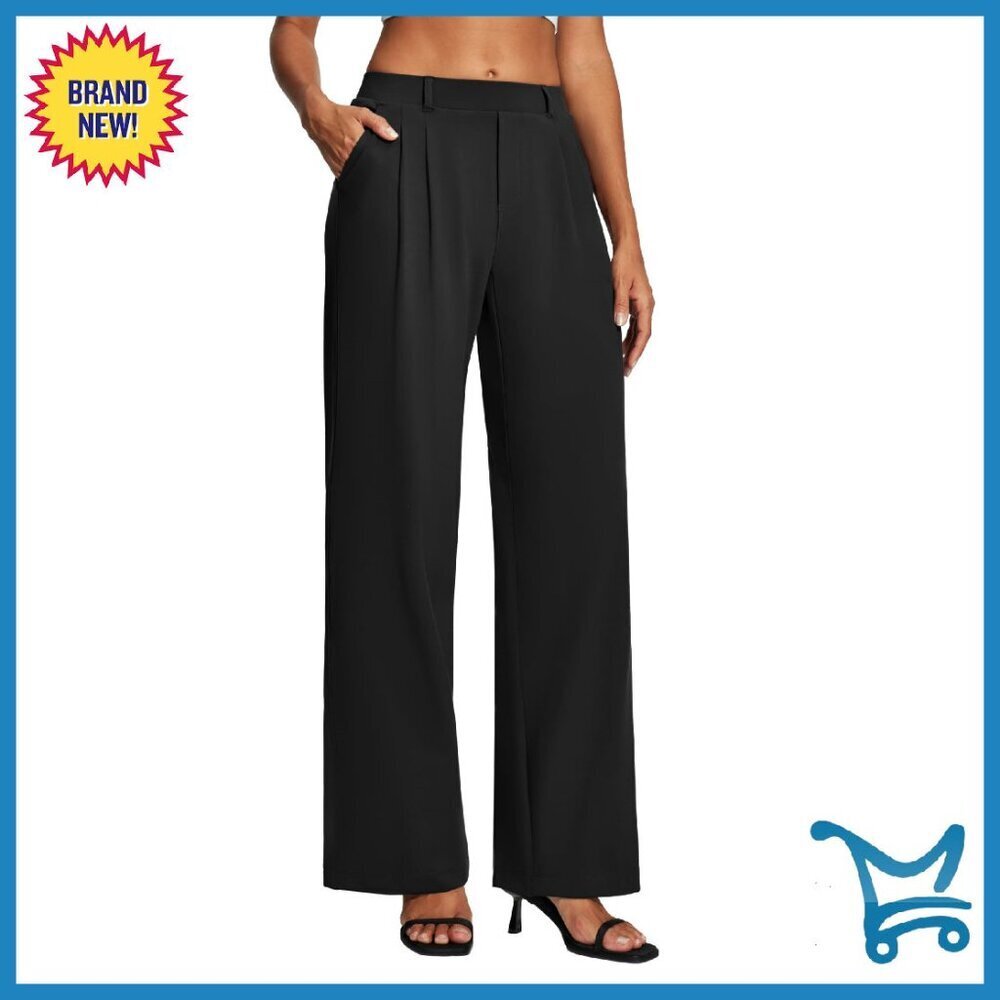 Stretchy Wide Leg Work Pants High Waist Pull On 4-Way Stretch